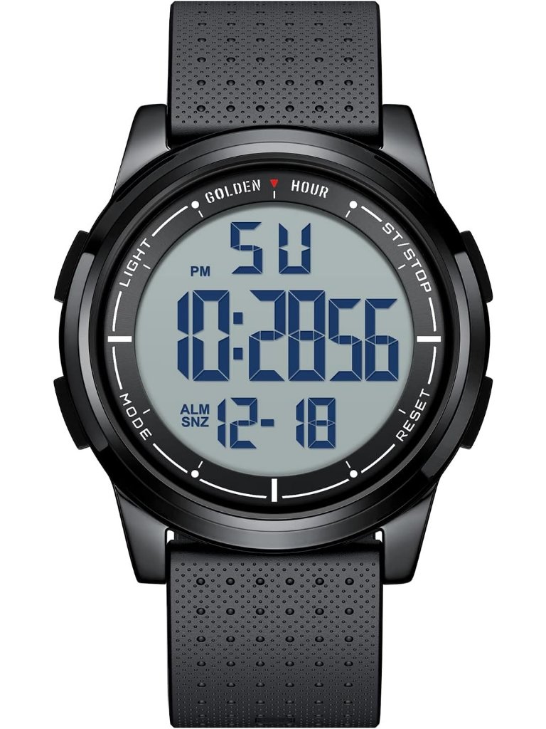 Men's Black Rubber Strap Ultra-Thin Minimalist Sport Waterproof Digital Watch